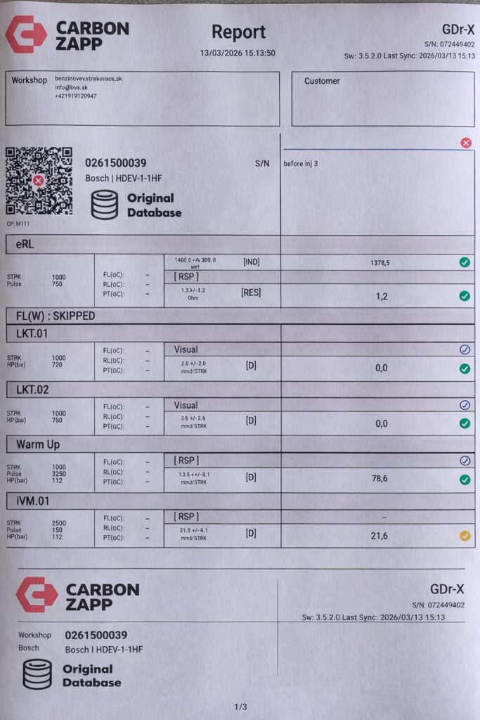 protokol diagnostiky benzínových vstrekovačov